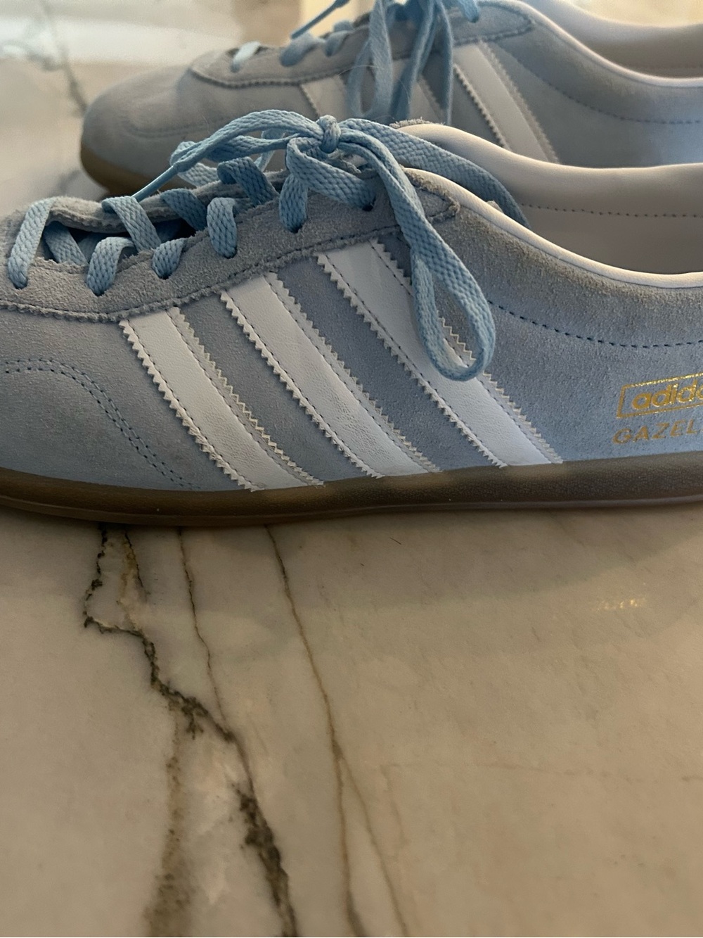 adidas Light Blue Suede Gazelle Sneakers with White Stripes